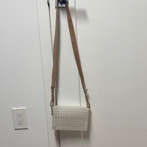Elegant Tan and Clear Beaded Shoulder Bag